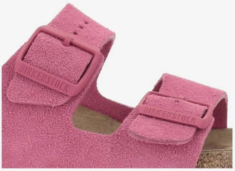 Birkenstock Roze Suède Kurk Sandalen Verstelbare Gesp Pink Dames