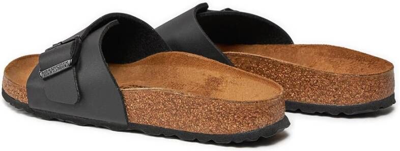 Birkenstock Satin Finish Sandal with Metal Buckle Black Dames
