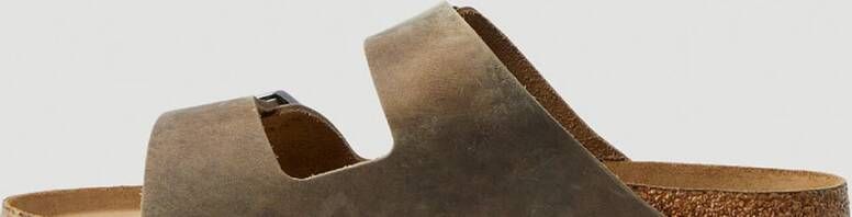 Birkenstock Sandalen met twee bandjes van geolied leer Groen Unisex