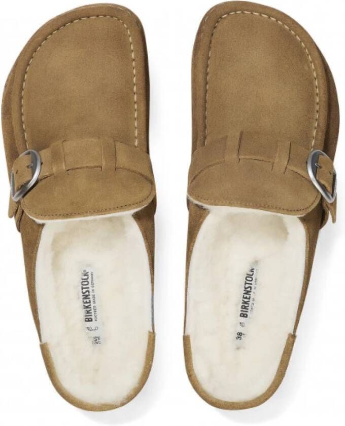 Birkenstock Schapenvacht Mocassin Clog met Grote Gesp Brown Dames