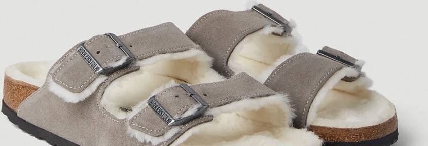 Birkenstock Shearling Sandalen met Twee Riem Gray Heren