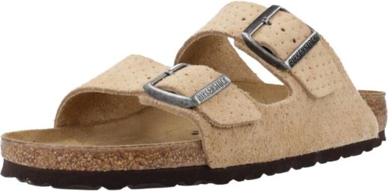 Birkenstock Arizona Suède Gestikte Slippers Beige Heren