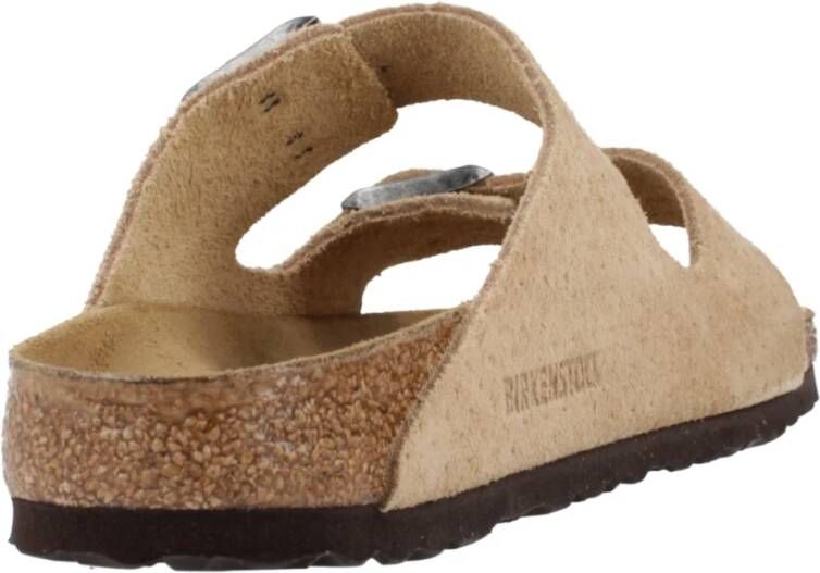 Birkenstock Arizona Suède Gestikte Slippers Beige Heren