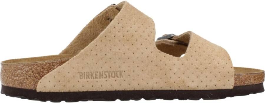 Birkenstock Arizona Suède Gestikte Slippers Beige Heren