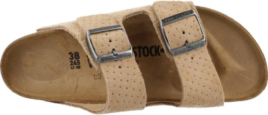 Birkenstock Arizona Suède Gestikte Slippers Beige Heren