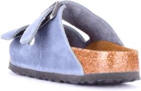 Birkenstock Blauwe Leren Sliders Blauw Dames