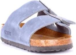 Birkenstock Blauwe Leren Sliders Blauw Dames