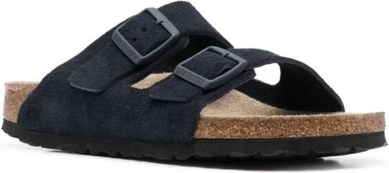 Birkenstock Marineblauwe Leren Platte Sandalen Blauw Heren