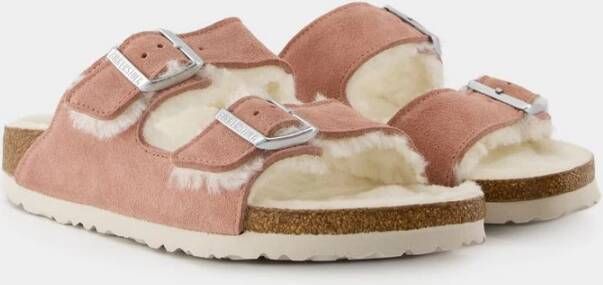 Birkenstock Shearling Slide Sandalen Roze Dames