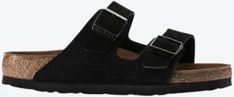 Birkenstock Zwarte Suede Arizona Sliders Zwart Dames