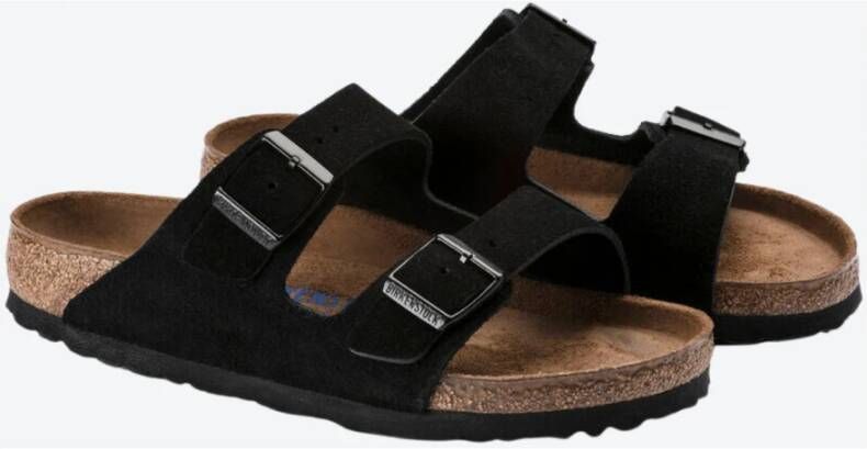 Birkenstock Zwarte Suede Arizona Sliders Zwart Dames