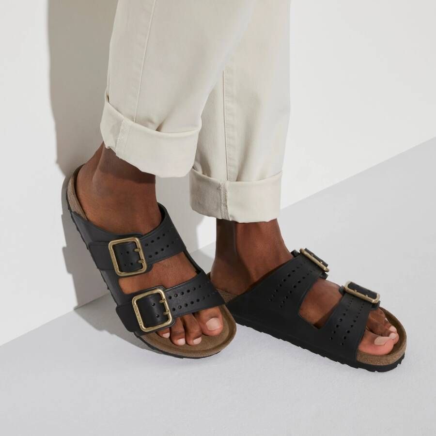 Birkenstock Zwarte Leren Herensandalen Zwart Heren