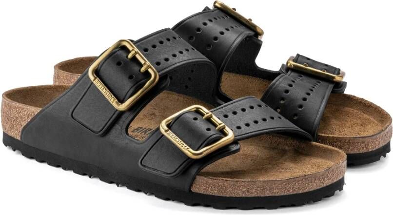 Birkenstock Zwarte Leren Herensandalen Zwart Heren