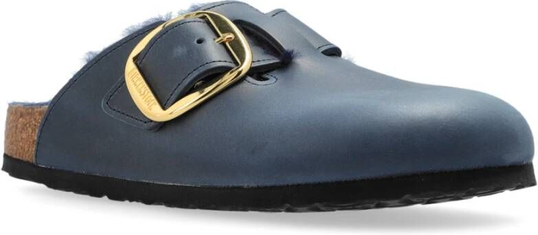 Birkenstock Boston Big Buckle Schapenvacht Slides Blue Dames