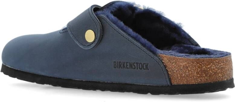 Birkenstock Boston Big Buckle Schapenvacht Slides Blue Dames