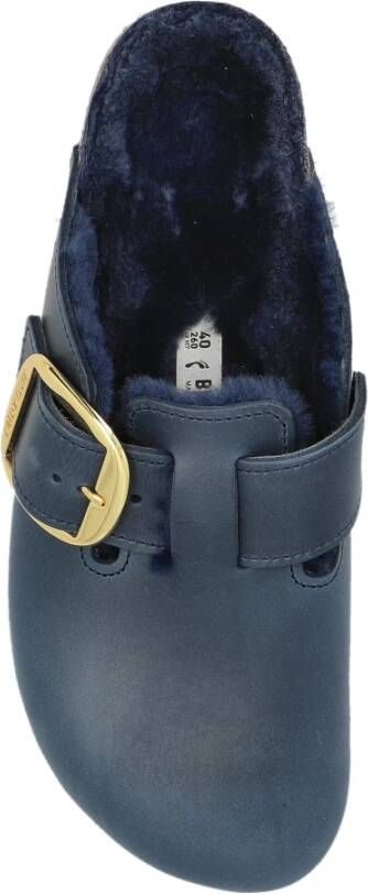 Birkenstock Boston Big Buckle Schapenvacht Slides Blue Dames