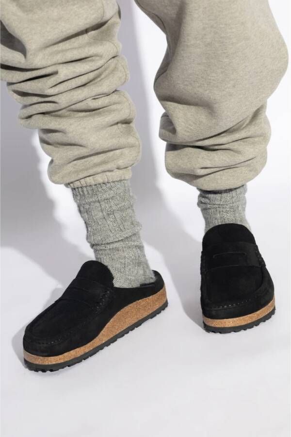Birkenstock Naples Schapenvacht Slides Black Heren