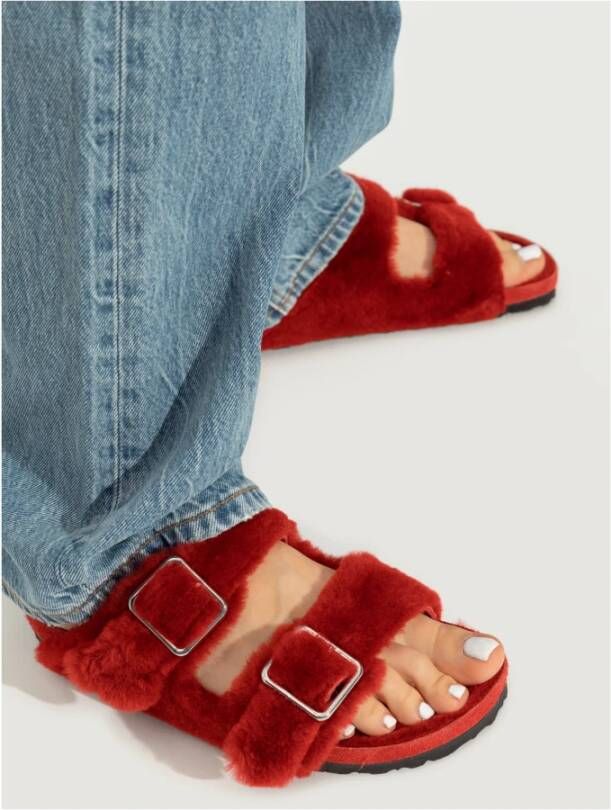 Birkenstock Arizona Shearling Slides Red Dames