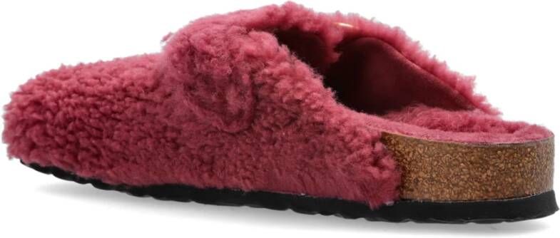 Birkenstock Boston Big Buckle Teddy Rivet Logo OS Slides Pink Dames