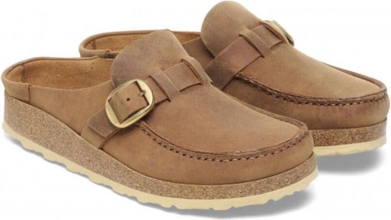 Birkenstock Stijlvolle Mocassin Clog met Grote Gesp Beige Dames