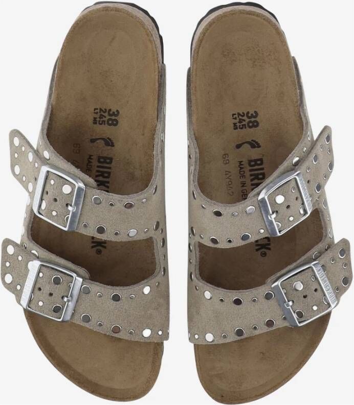 Birkenstock Studded Suède Leren Verstelbare Sandalen Beige Dames