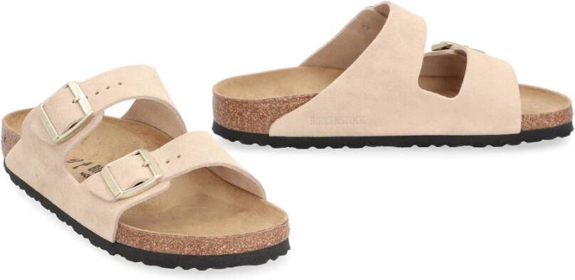 Birkenstock Suede Slides met Verstelbare Gesp Sluiting Beige Dames