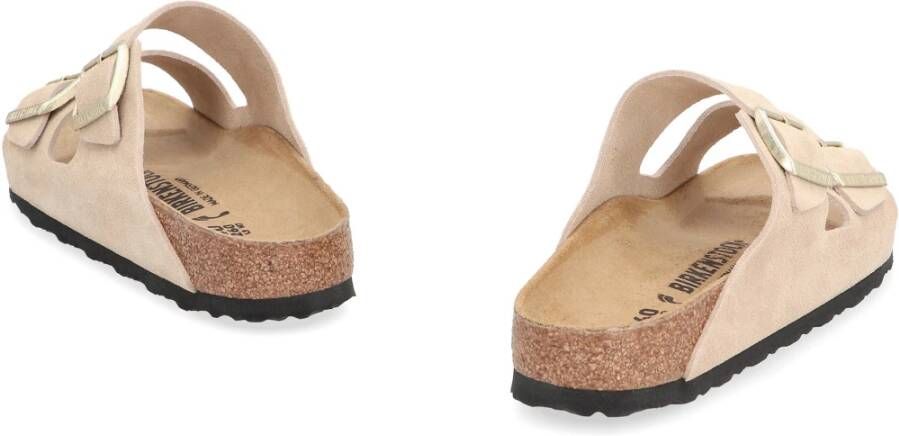 Birkenstock Suede Slides met Verstelbare Gesp Sluiting Beige Dames