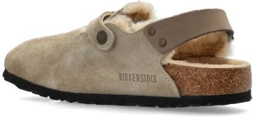 Birkenstock Taupe Slingback Schoenen met Schapenvacht Voering Brown Dames