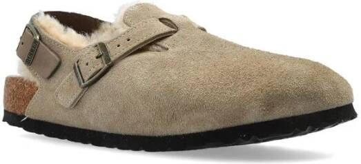 Birkenstock Taupe Slingback Schoenen met Schapenvacht Voering Brown Dames