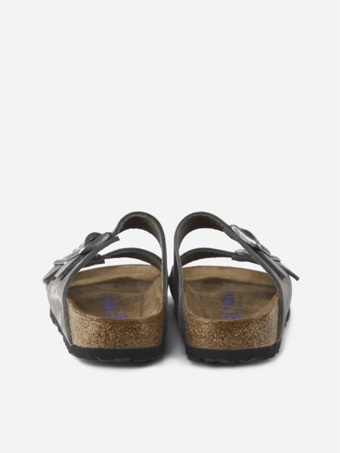 Birkenstock Leren Buckle Sliders Grijs Heren