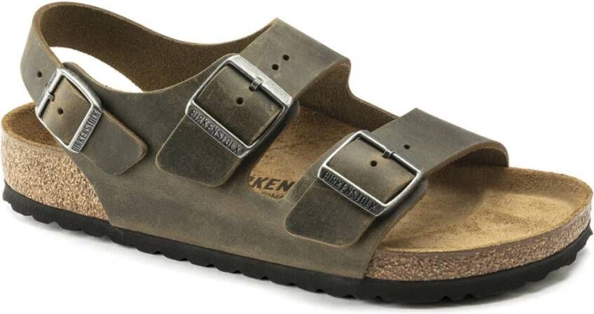 Birkenstock Smalle breedte leren slippers Groen Heren