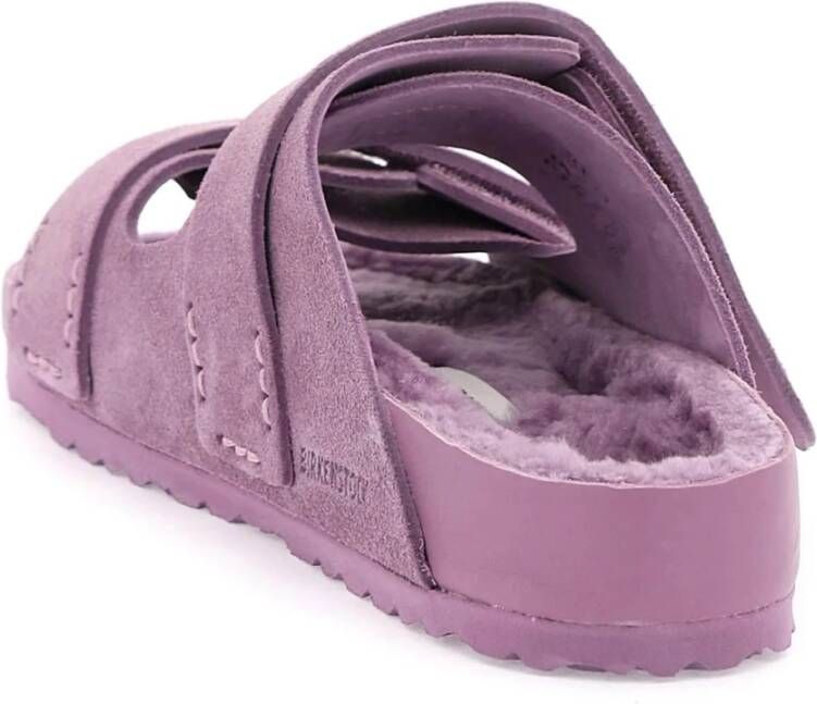 Birkenstock Uji Slides met Suède Bovenwerk en Lamsvacht Voering Purple Dames