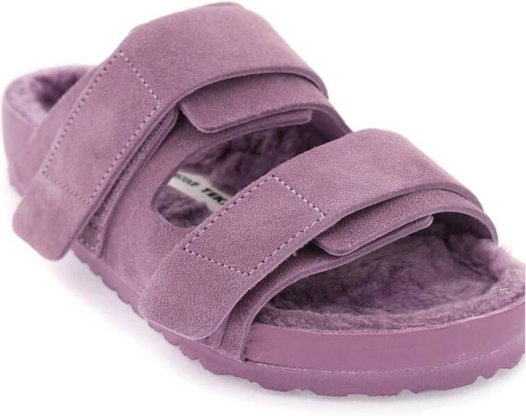 Birkenstock Uji Slides met Suède Bovenwerk en Lamsvacht Voering Purple Dames