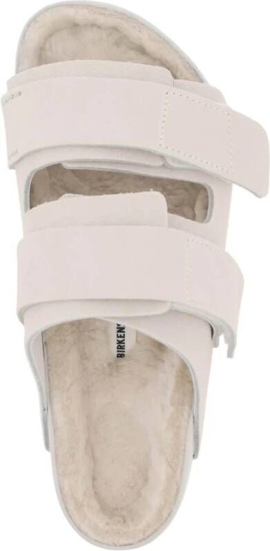 Birkenstock Uji Slides met Suède Bovenwerk en Lamsvacht Voering White Dames