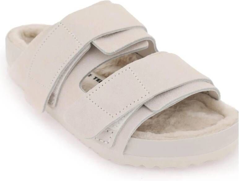 Birkenstock Uji Slides met Suède Bovenwerk en Lamsvacht Voering White Dames