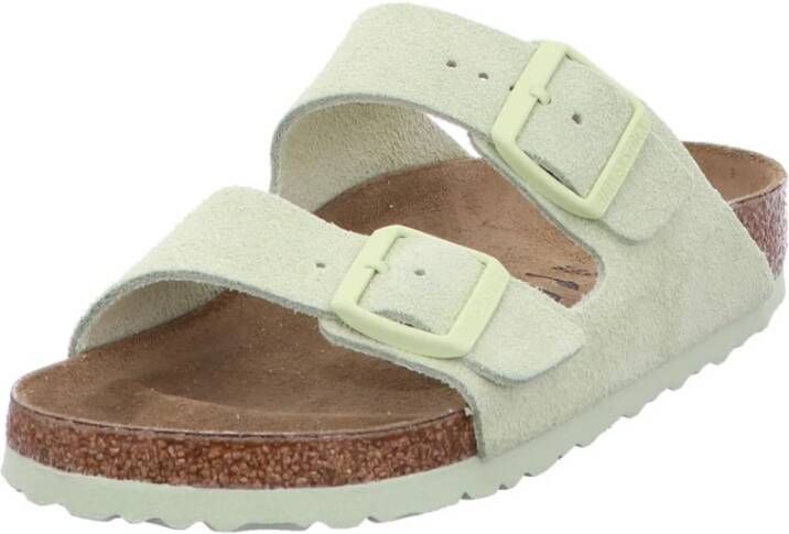 Birkenstock Velours Platte Slides Green Dames