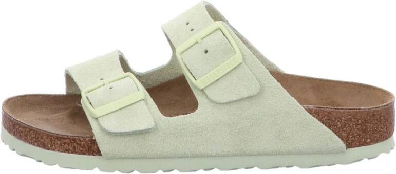 Birkenstock Velours Platte Slides Green Dames
