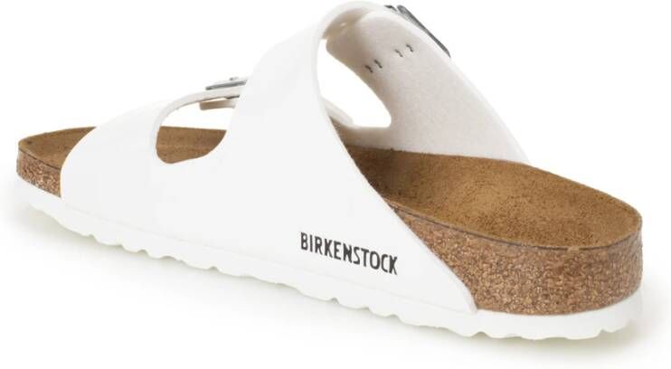 Birkenstock Witte Leren Platte Sandalen met Gouden Gesp White Dames