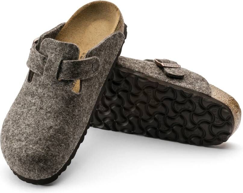 Birkenstock Wollen Boston Klompen Smalle Pasvorm Bruin Unisex