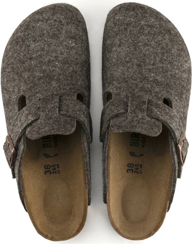 Birkenstock Wollen Boston Klompen Smalle Pasvorm Bruin Unisex