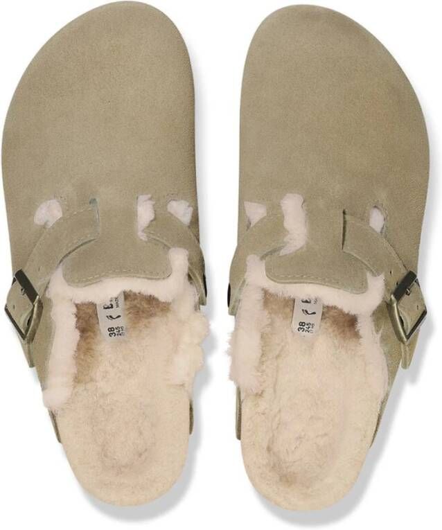 Birkenstock Zacht Suède Instapper met Schapenvacht Voering Beige Dames