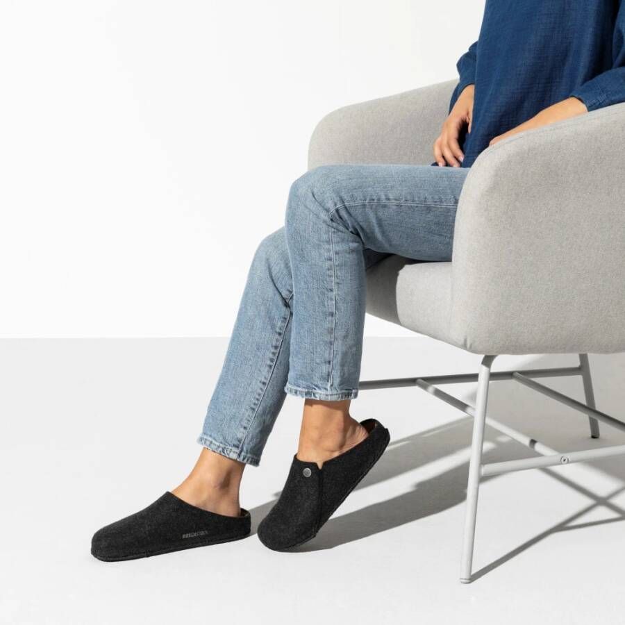 Birkenstock Zermatt wollen gevoelde smalle pantoffels Antraciet Gray Dames