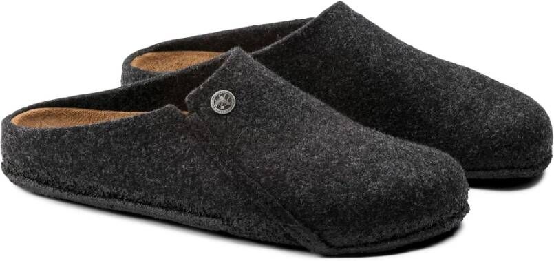 Birkenstock Zermatt wollen gevoelde smalle pantoffels Antraciet Gray Dames