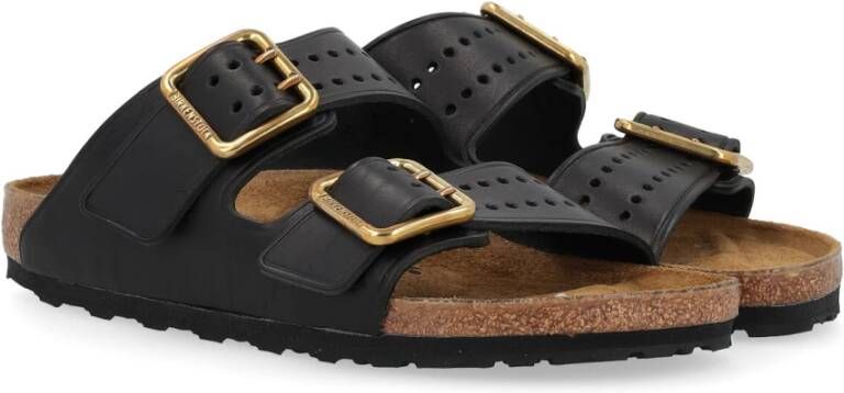 Birkenstock Zwarte geperforeerde leren sandaal Black Heren