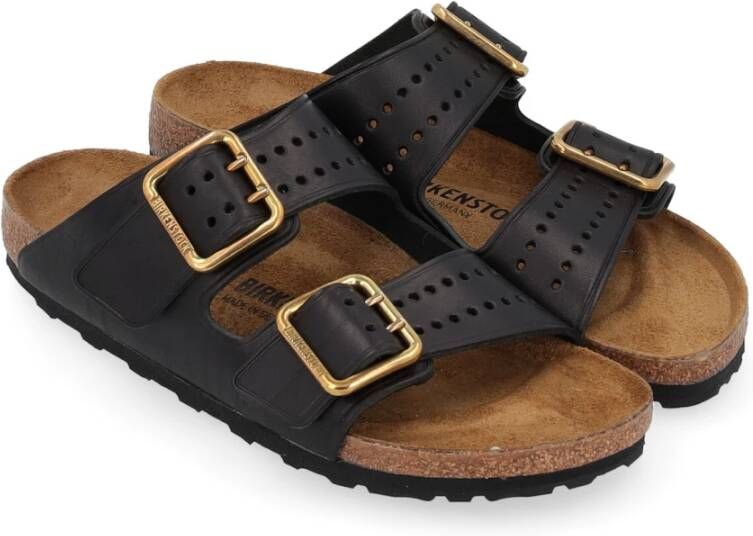 Birkenstock Zwarte geperforeerde leren sandaal Black Heren