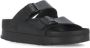 Birkenstock Zwarte Leren Sliders Ronde Neus Sandalen Black - Thumbnail 12