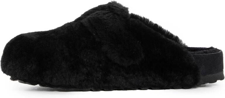 Birkenstock Zwarte Shearling Gespte Sandalen
