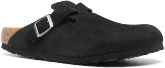 Birkenstock Zwarte leren sandalen met open teen Black Heren