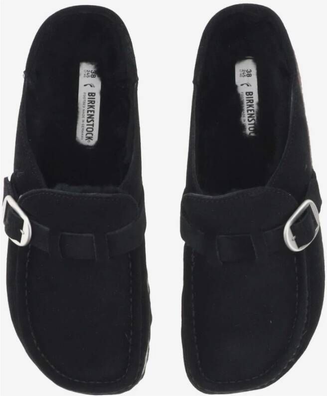 Birkenstock Zwarte Suède Schapenvacht Mules Black Dames