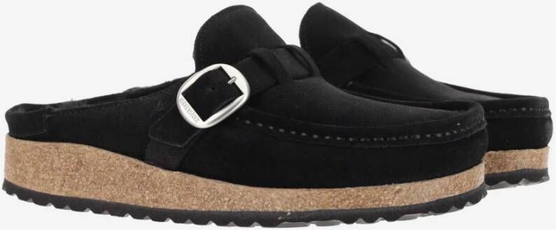 Birkenstock Zwarte Suède Schapenvacht Mules Black Dames
